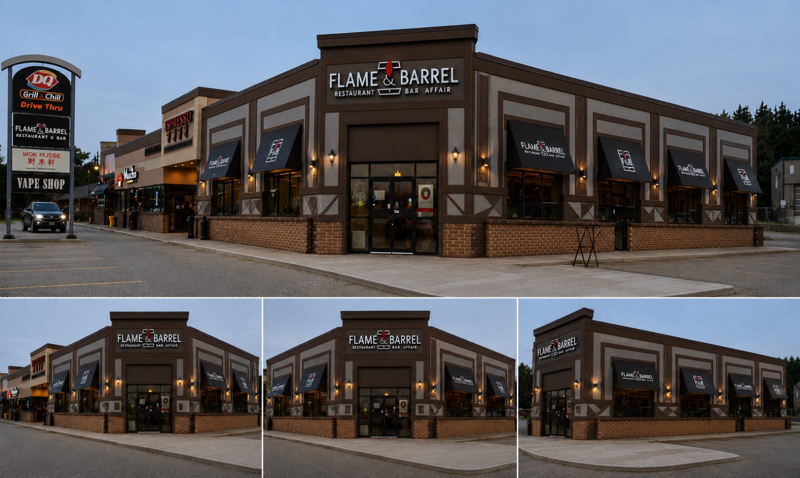 Flame & Barrel commercial exterior wide shot